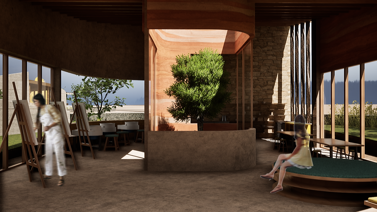 ART SPACE
The art space is an open, natural setting where creativity unfolds with the landscape. By blurring the boundary between studio and outdoors, it invites visitors to slow down, create, and reconnect with their creativity as a grounding, resto