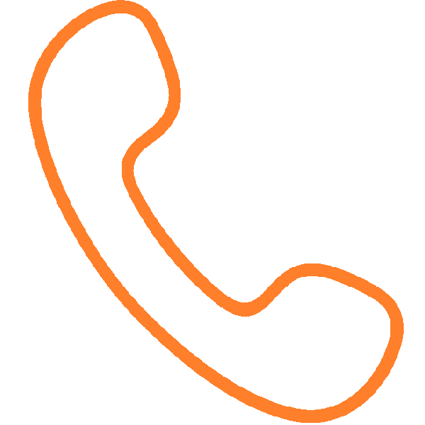 Outline of an old-fashioned telephone handset in orange on a black background.