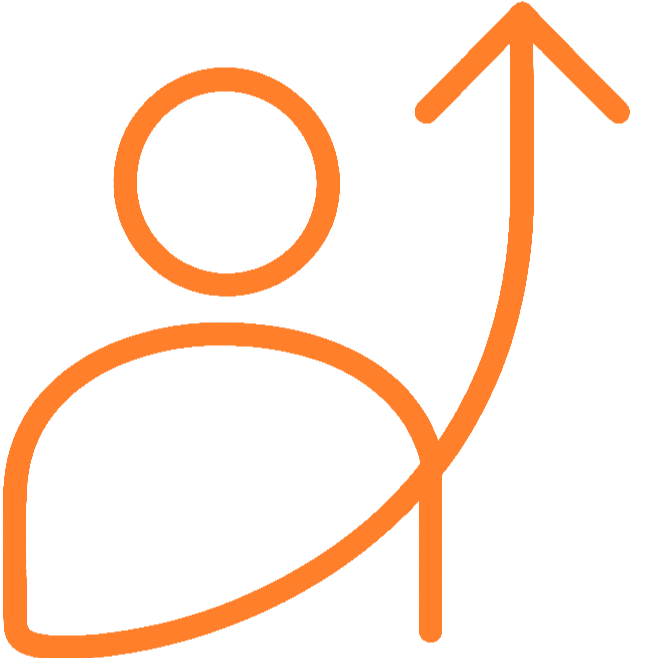 Icon of a person with an upward arrow indicating growth or progress.