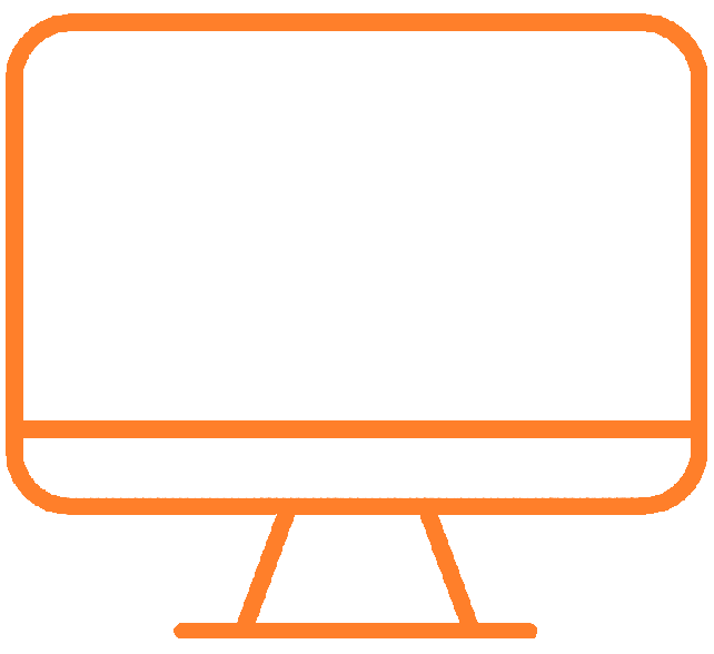 Outline illustration of a computer monitor with an orange border.