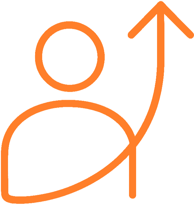 Outline of a person with an upward arrow indicating growth or progress.