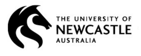 Logo of the University of Newcastle Australia featuring a stylized black dragon and the university's name.