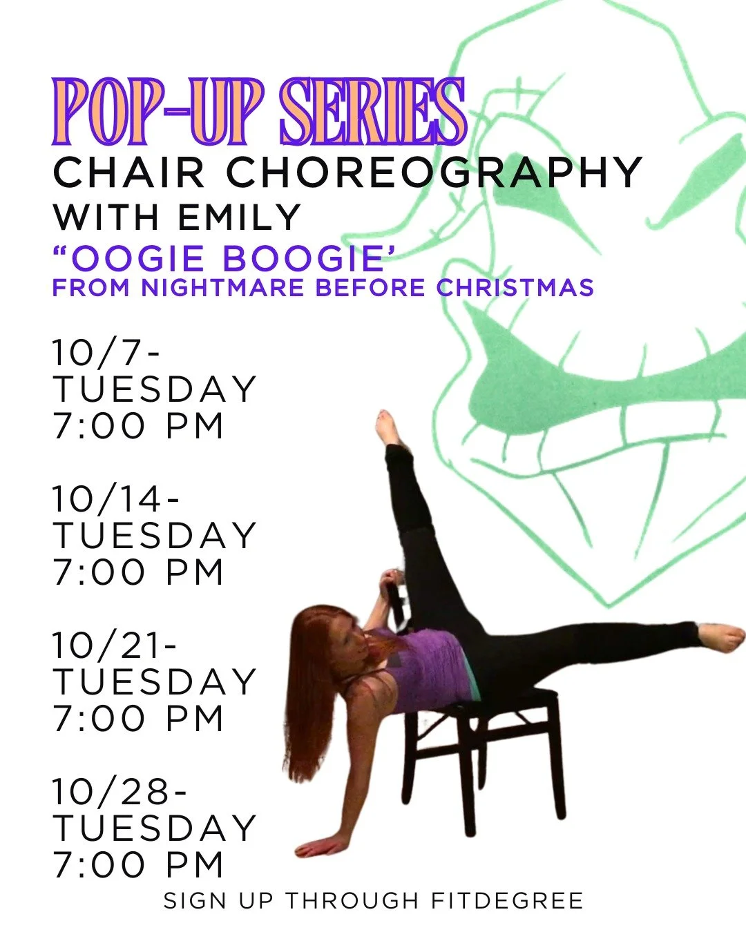Chair Choreo is at B.A.D. with a spooky twist! 🎃🕷️ This October we&rsquo;re moving to Oogie Boogie&rsquo;s Song . Expect sass, fun, and a little bit of villain energy as we build a full choreography piece over the month.

🌟 All levels welcome &nda