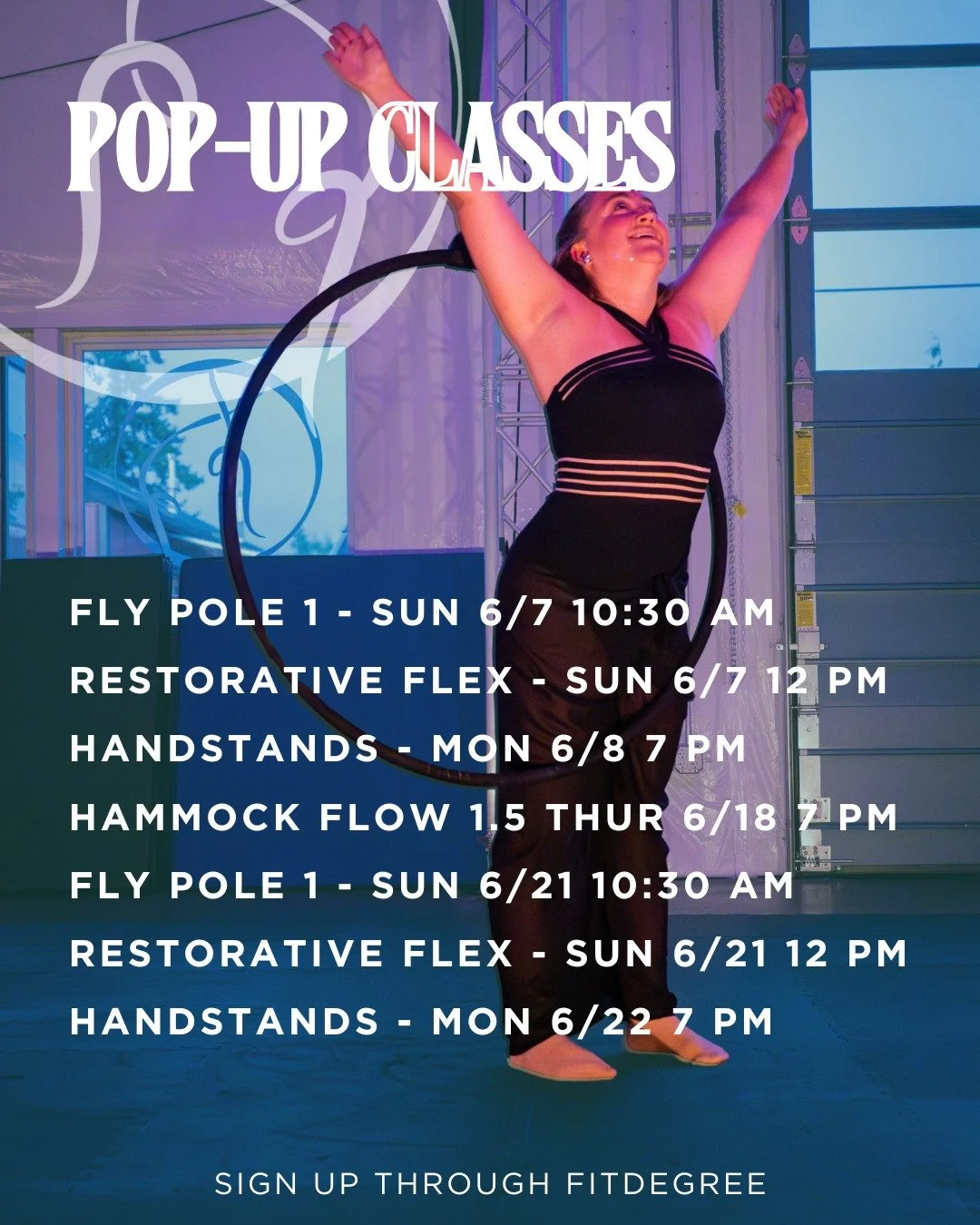 Join us in June! Find your flow in hammock, play on your hands or start your Sunday with a gooey restorative flex class.