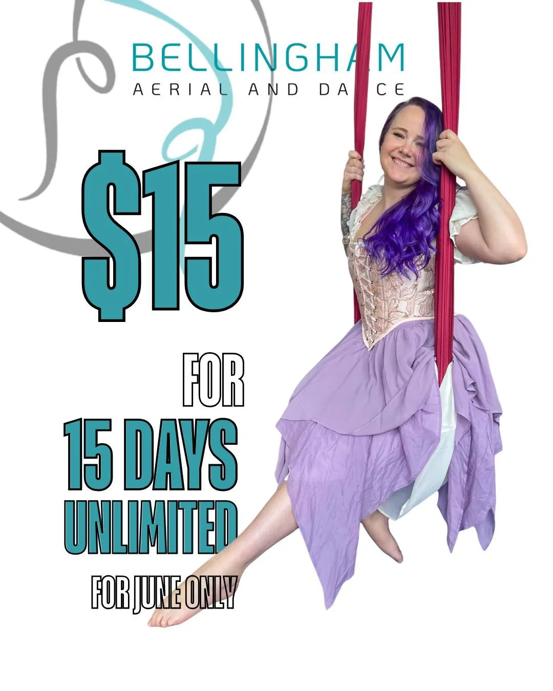 NEW STUDENT OFFER

For June only, enjoy 15 days of unlimited classes for just $15 at Bellingham Aerial and Dance 

Whether you&rsquo;ve been curious about aerial dace, want to move your body in new ways, or are ready to rediscover your playful side &