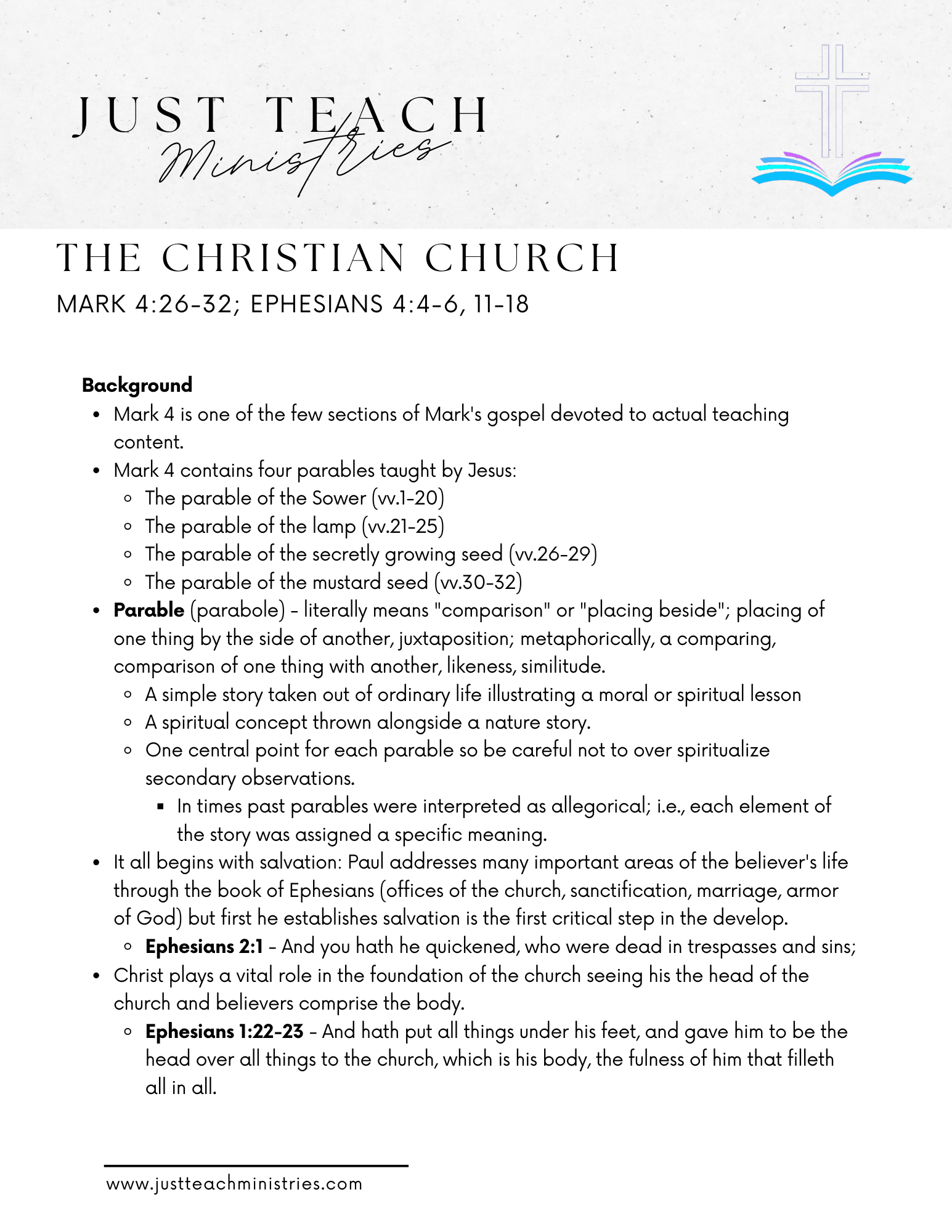 Mark 4:26-32; Ephesians 4:4-6, 11-18