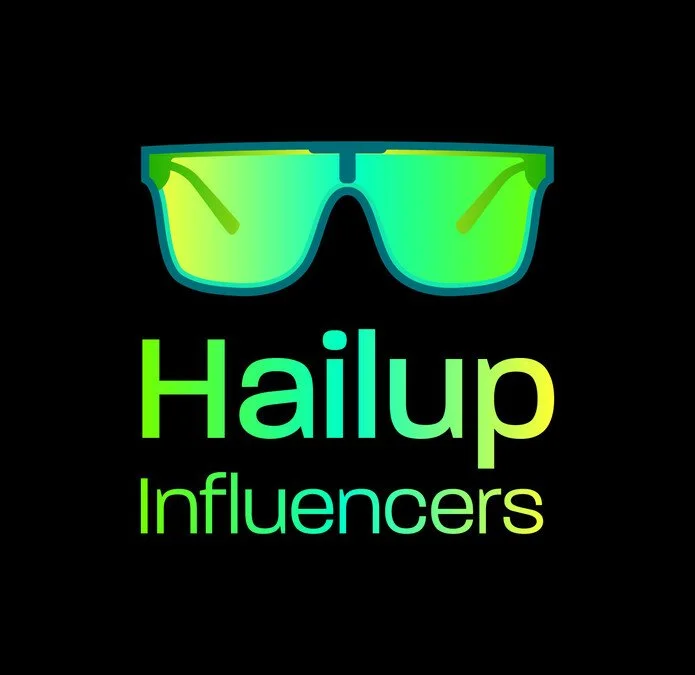 Neon graphic of sunglasses with green-tinted lenses and the words 'Hailup Influencers' in bright green text.