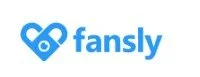Fansly logo in blue with a heart-shaped symbol and the word 'fansly'.