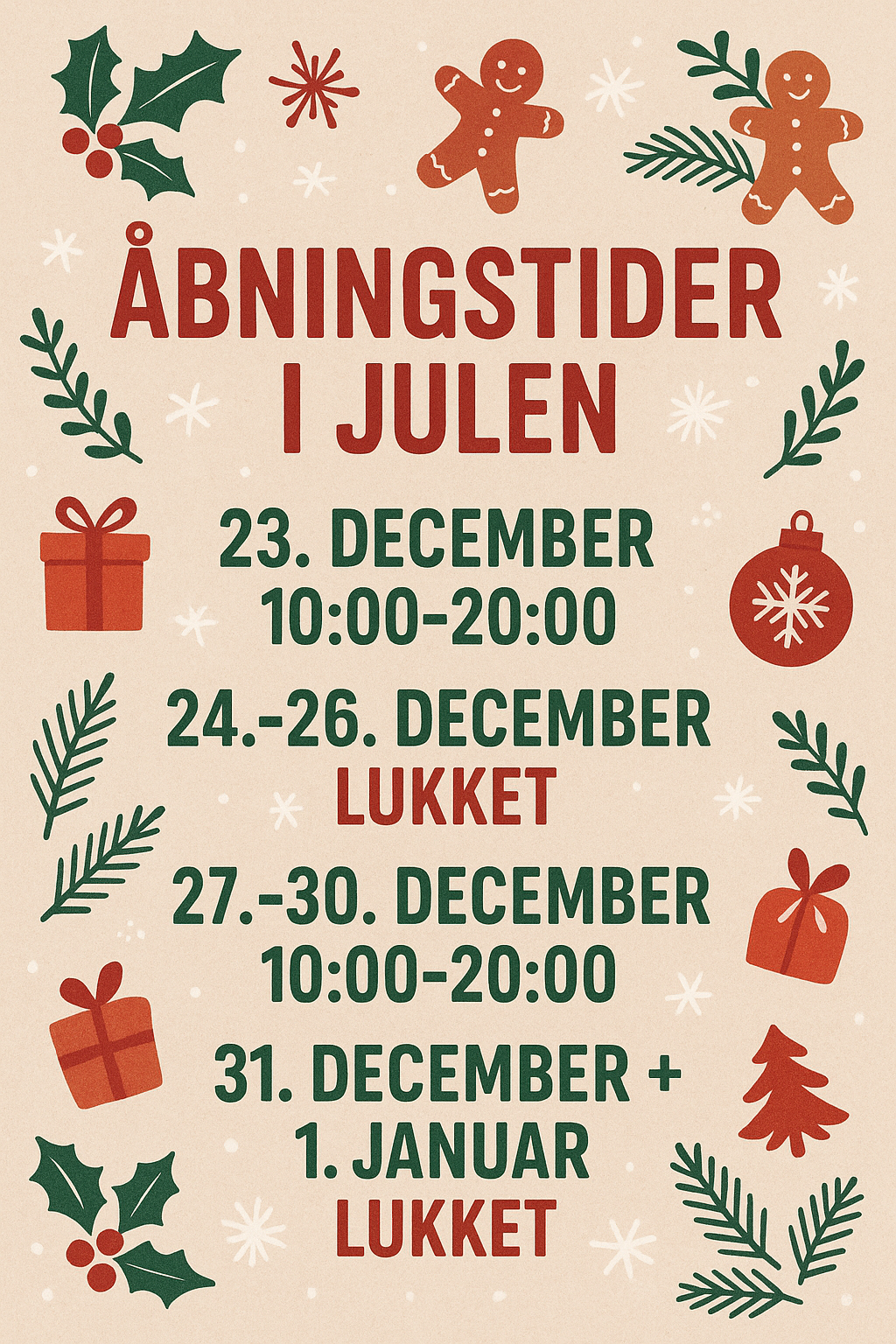 Åbningstider jul &amp; nytår