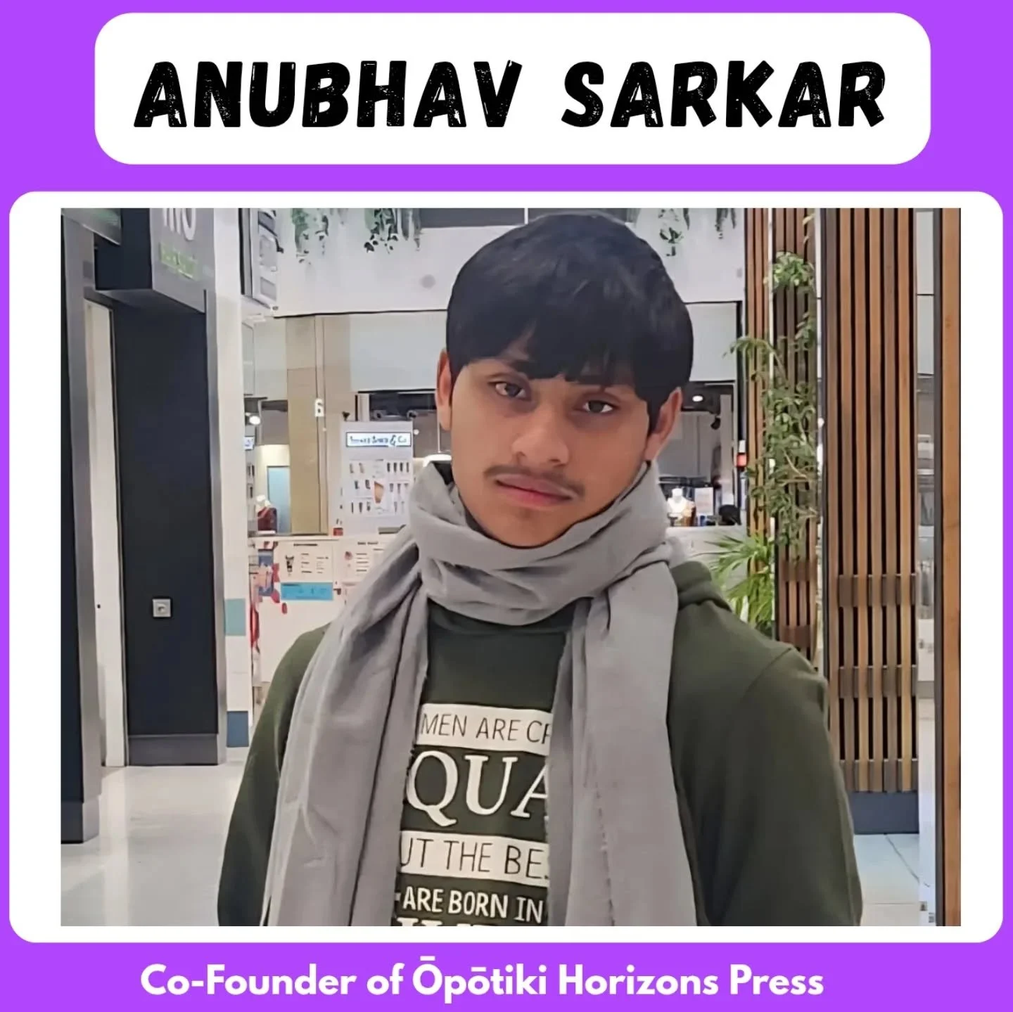 Te Puawaitanga o te Rangatahi profile #3 

Anubhav is an absolute legend. Last year we were having a discussion about the bad news constantly being shared about our town. We talked about how we were being used by political parties to gain more votes 