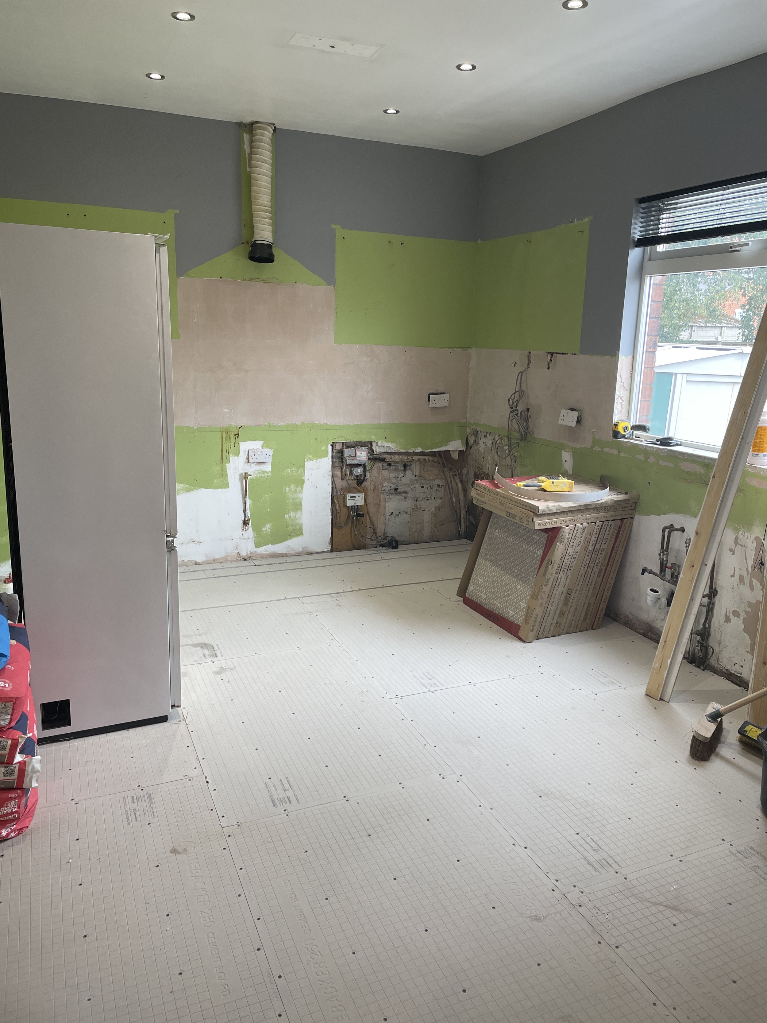 Cement boarded floor ready for floor tiling