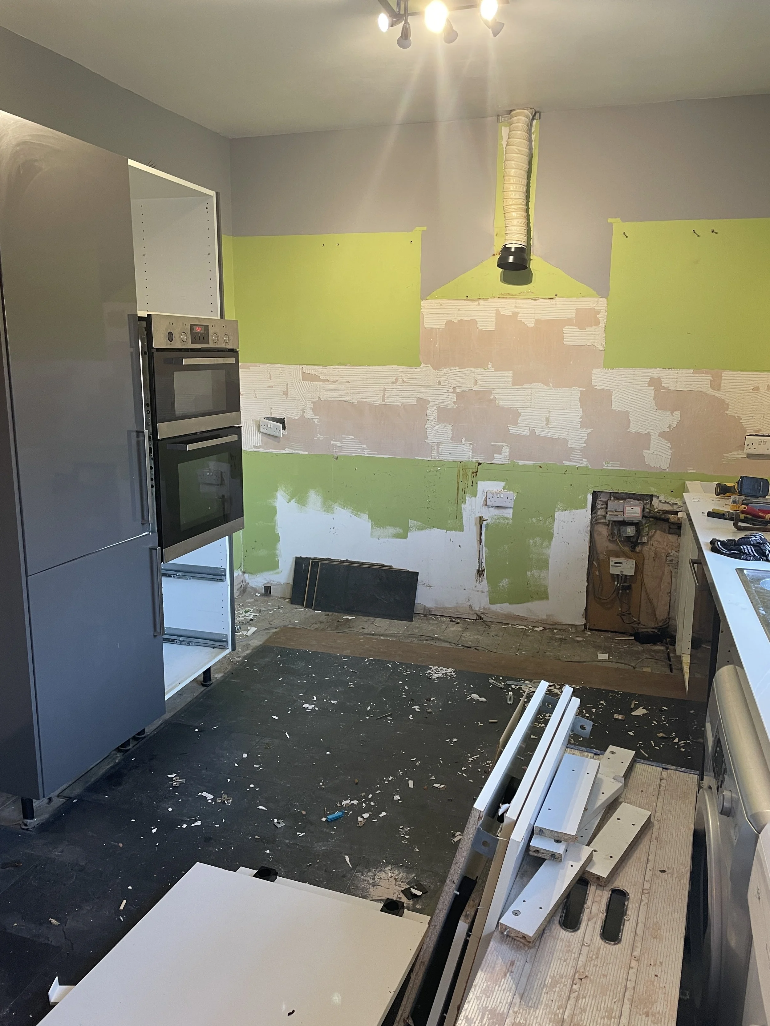Left hand view of mid-renovation of kitchen
