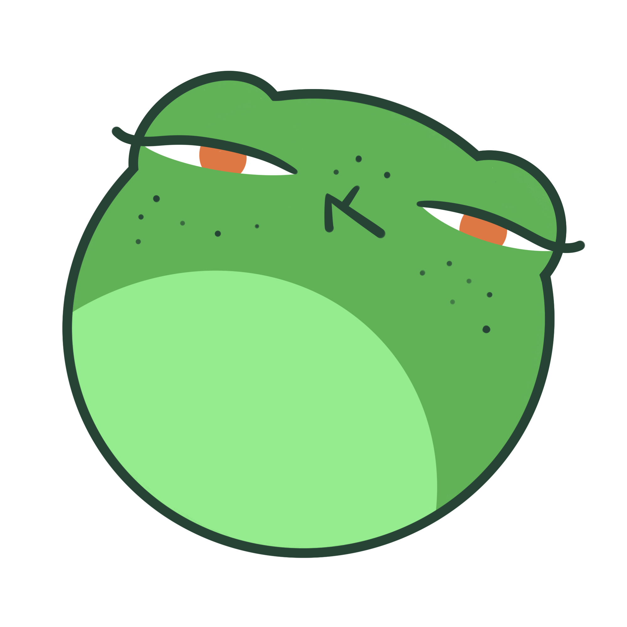 Cartoon green alligator with sleepy eyes, resting head on surface.