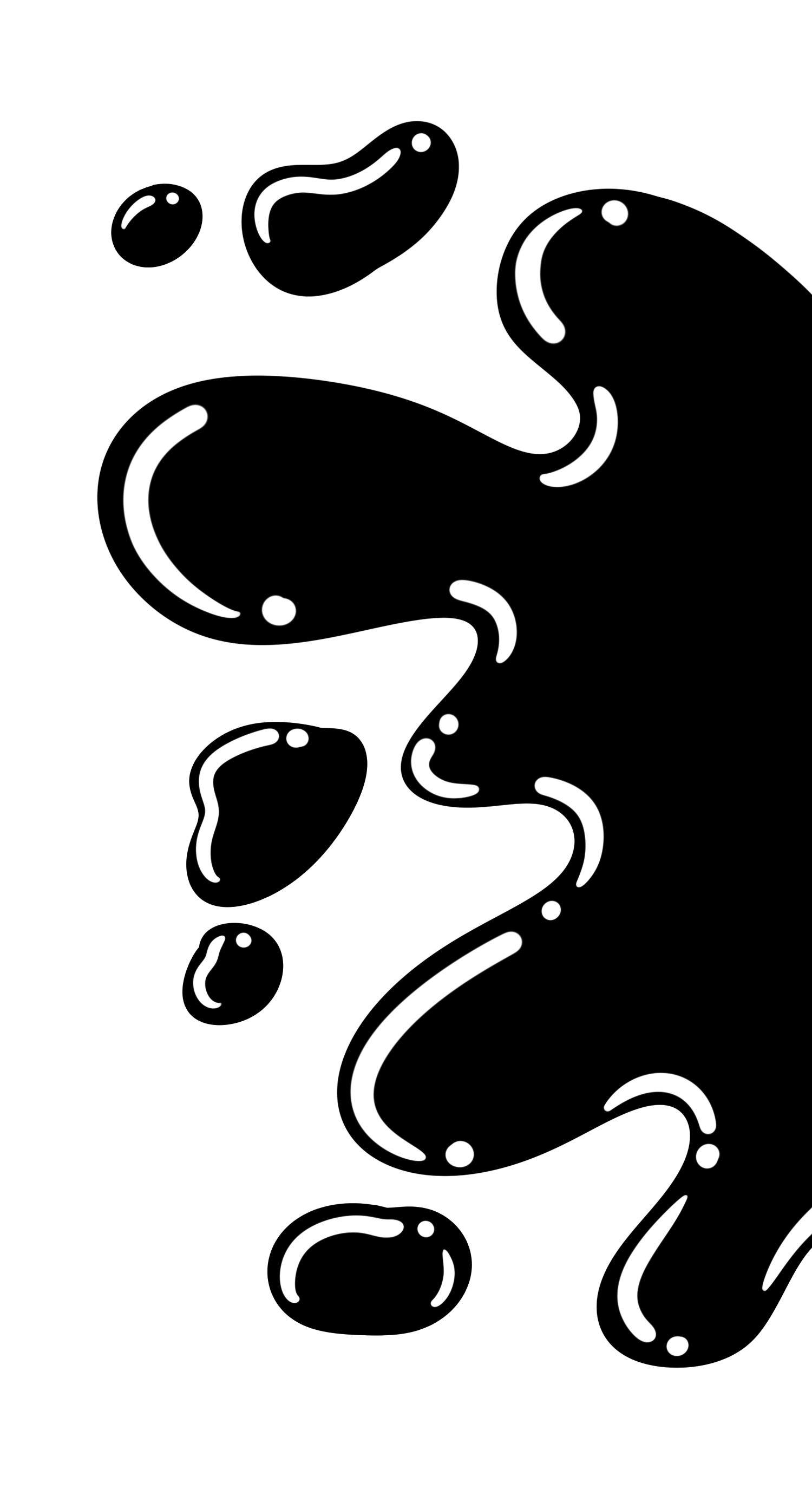 White abstract curved line shapes on a black background.