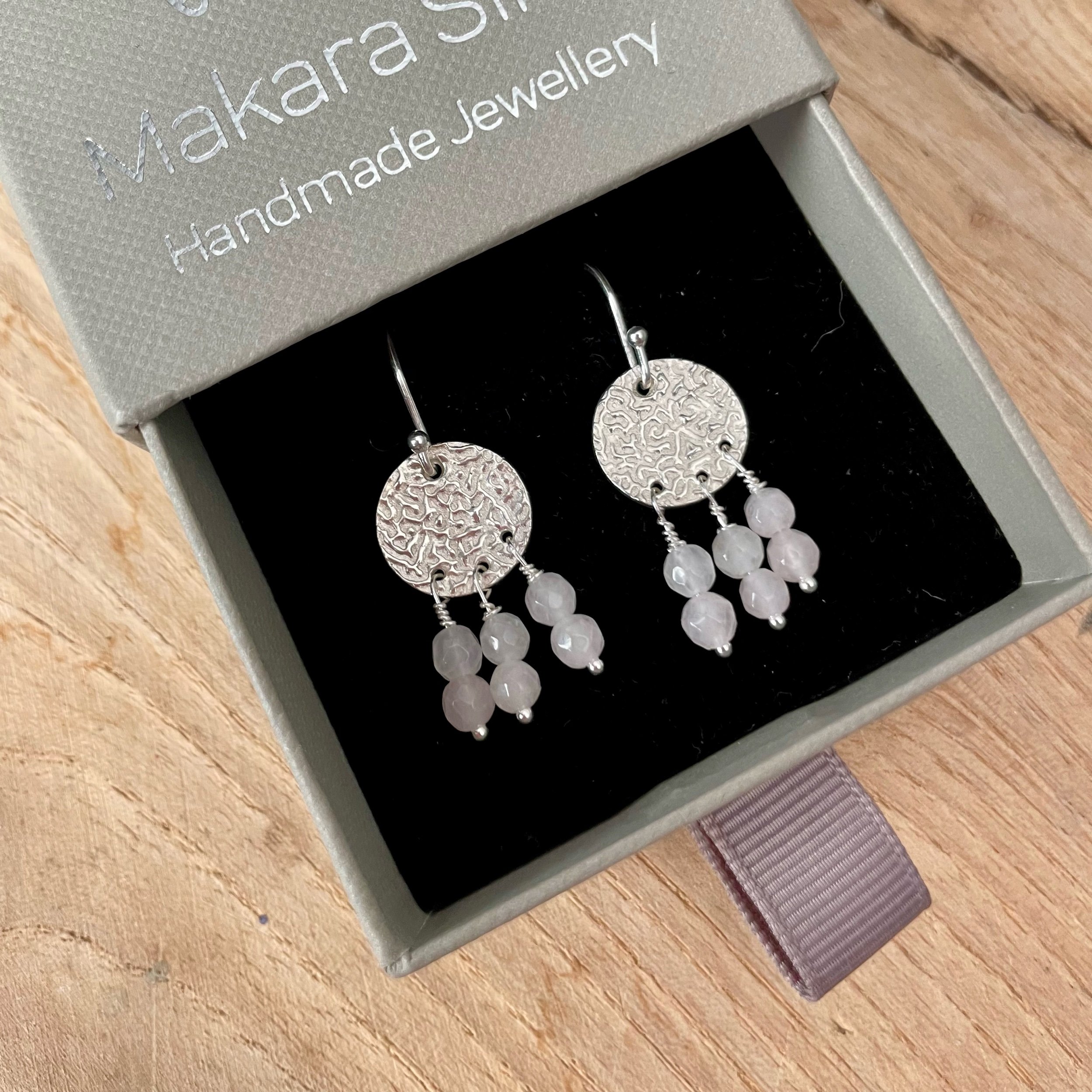 Makara Silver Jewellery Rose Quartz Bead Earrings Handmade In Devon.jpeg