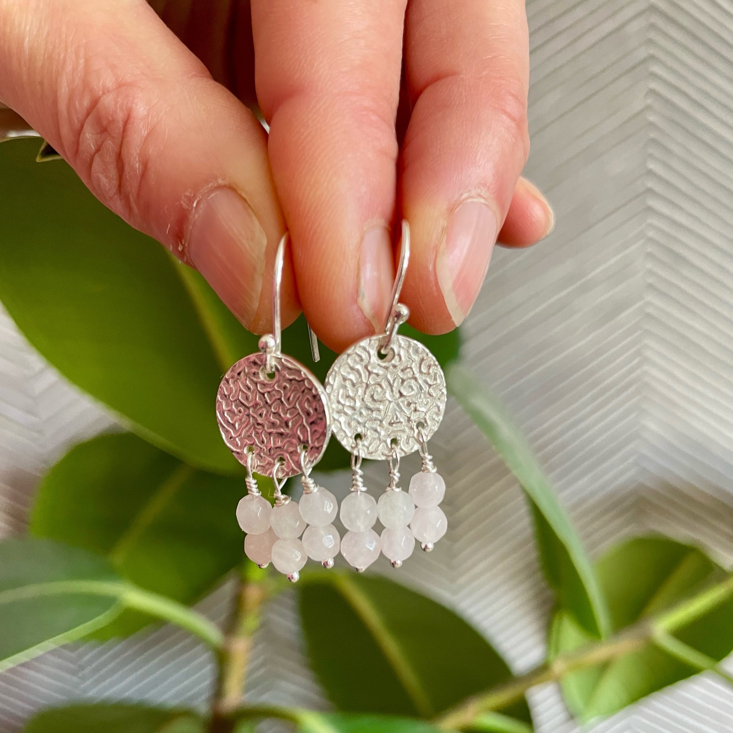 Makara Silver Jewellery Rose Quartz Bead Earrings Handmade In Devon.jpeg