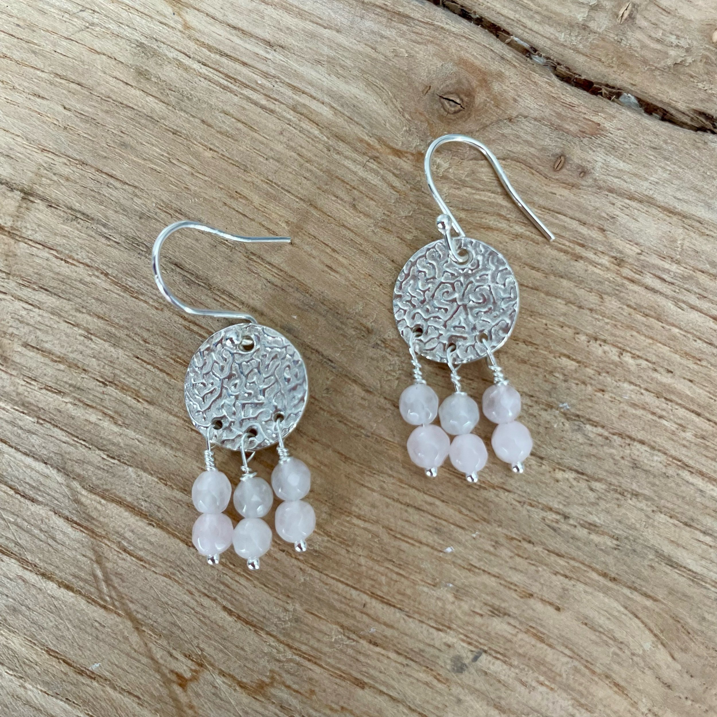 Makara Silver Jewellery Rose Quartz Bead Earrings Handmade In Devon.jpeg