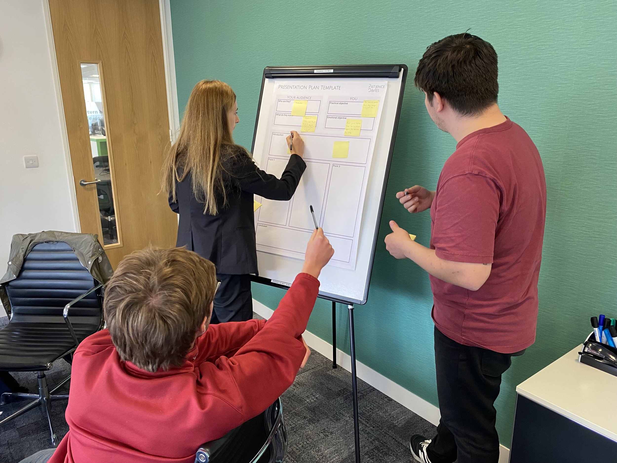 Course attendees work on the presentation plan