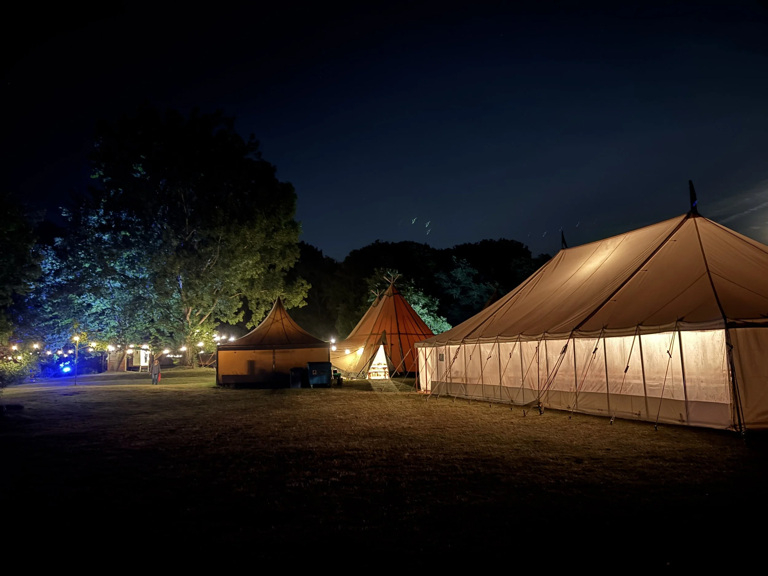 Pavilions and tents at SOFest by night