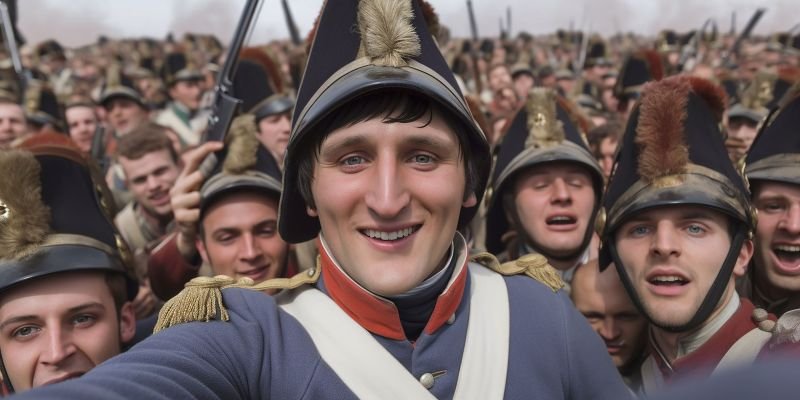 Selfie of Napoleon and his troops at Waterloo as imagined by generative AI when prompted by Duncan Thomsen.