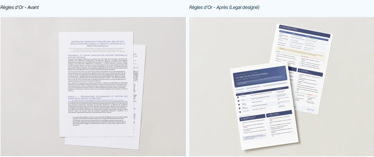 Deux documents officiels, un avant et un après, avec des textes et des tableaux, sur fond blanc, la version après étant légitimée et en meilleure présentation.