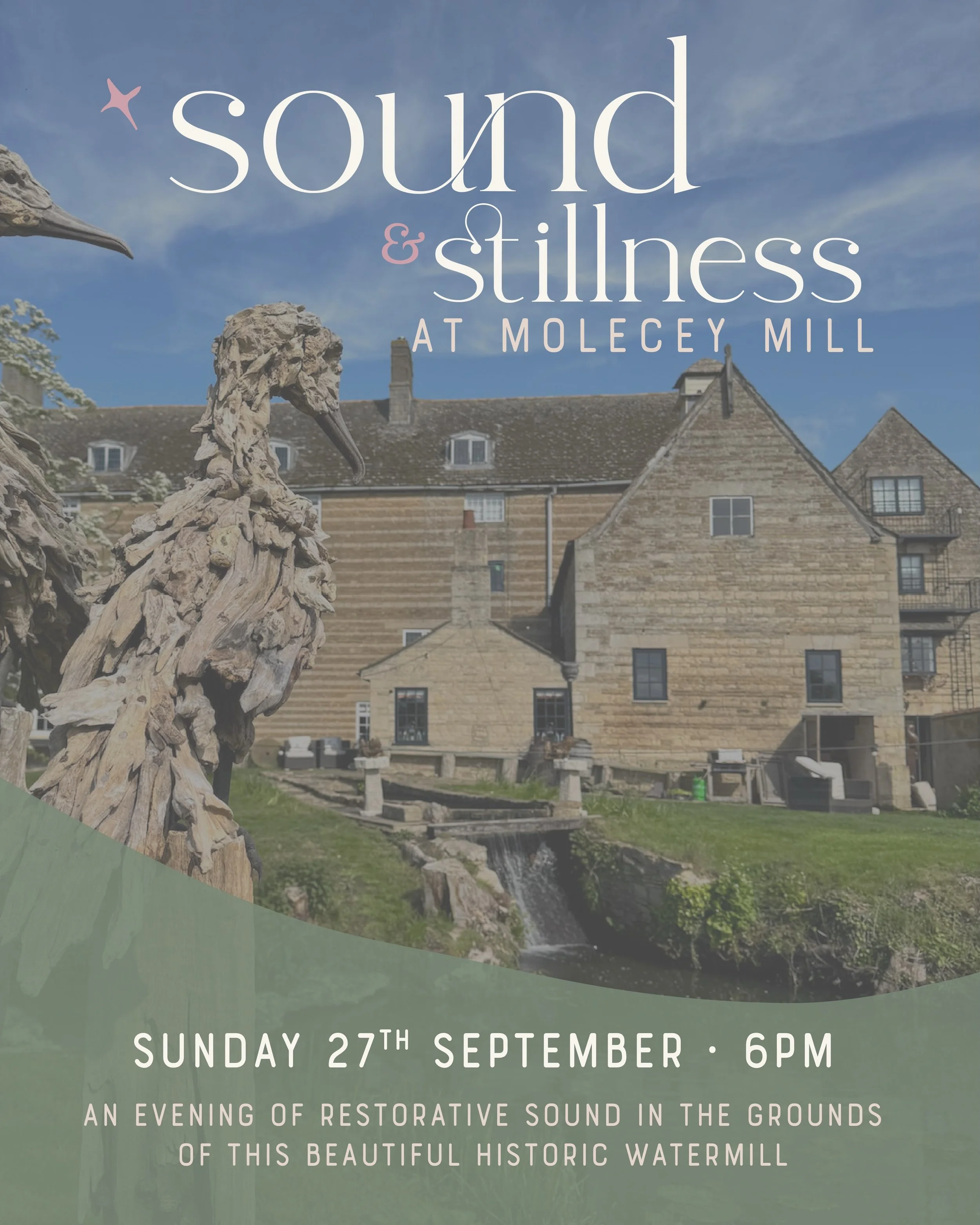 I am so excited to say that we are back @moleceymill next Sunday for our popular Sound &amp; Stillness evening &mdash; and this time, we&rsquo;re gathering on a full moon weekend. 🌕✨

Come and join me for an evening of sound, stillness and deep rest