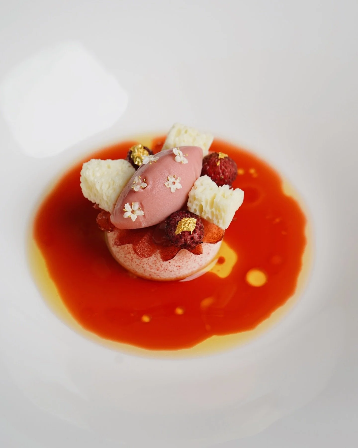 Opalys Mousse with Tahitian Vanilla, Barbecued &ldquo;Gariguette&rdquo; Strawberry Sorbet White Balsamic, Olive Oil &amp; &ldquo;Fraise de Bois&rdquo;

Available on our four course menu. 

#bohemiajersey #michelinguide #aahospitality #jerseychannelis
