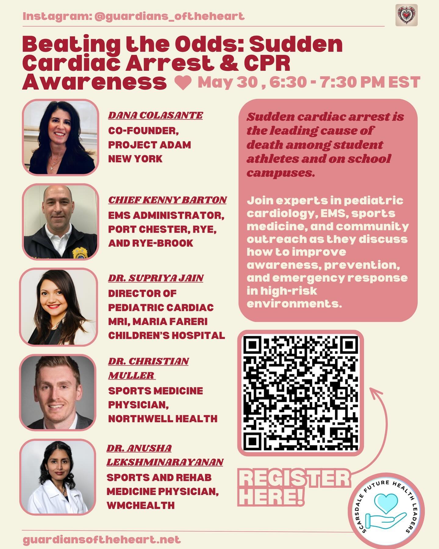 Join us in our upcoming impactful panel discussion! 

Sudden cardiac arrest is the leading cause of death among student athletes and on school campuses. Learn how we can change that. 

Hear from experts in pediatric cardiology, EMS, sports medicine, 