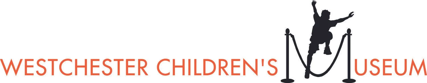 Logo for the Westchester Children's Museum featuring a silhouette of a child jumping over a rope barrier.