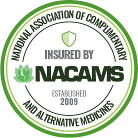 Certified badge for NACAMS, established in 2009, indicating insurance coverage by the National Association of Complementary and Alternative Medicines.