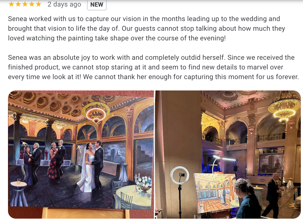 Senea painting at a wedding and receiving thanks