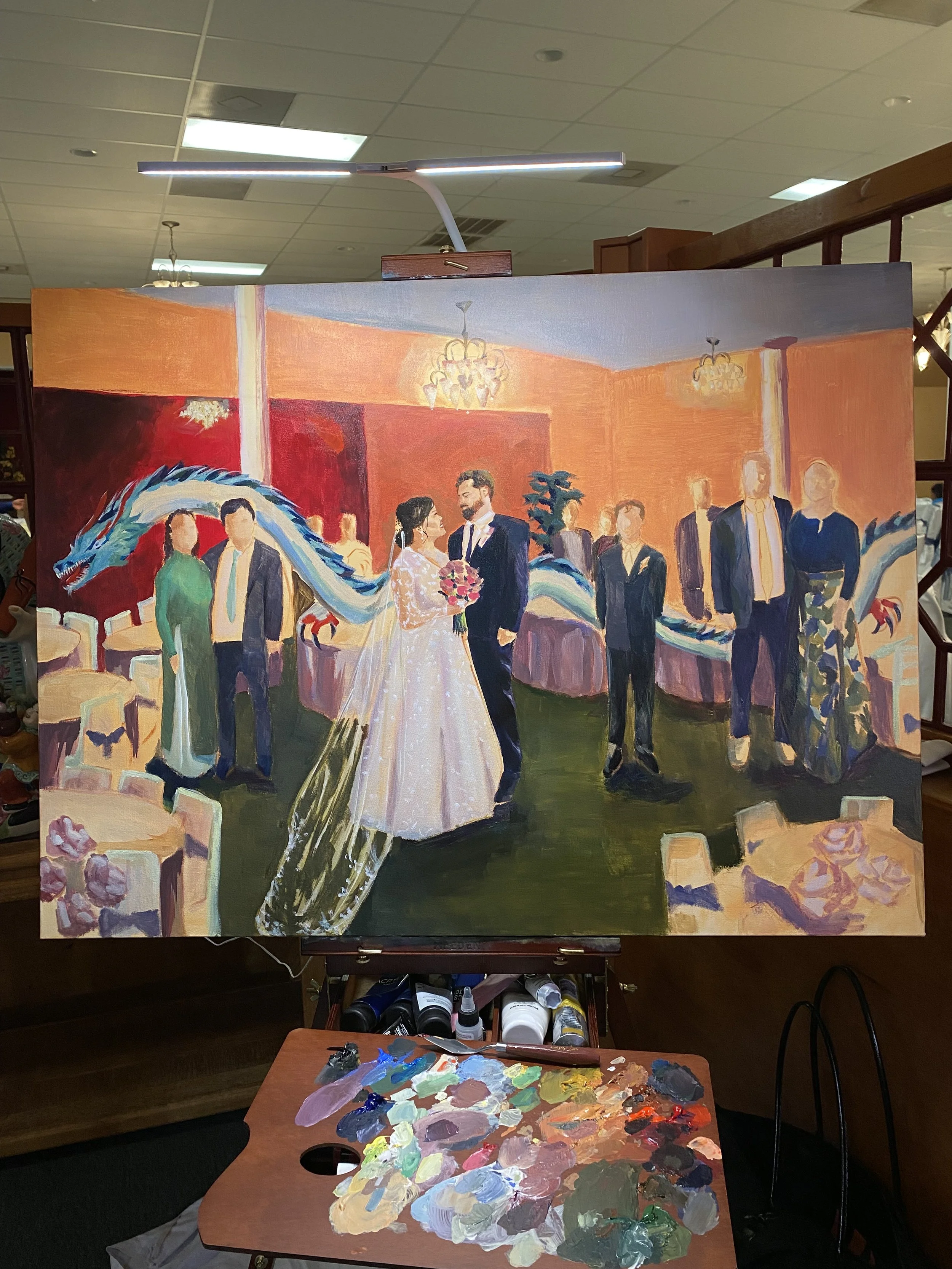 Wedding image of couple, parents, and kid in Gretna LA