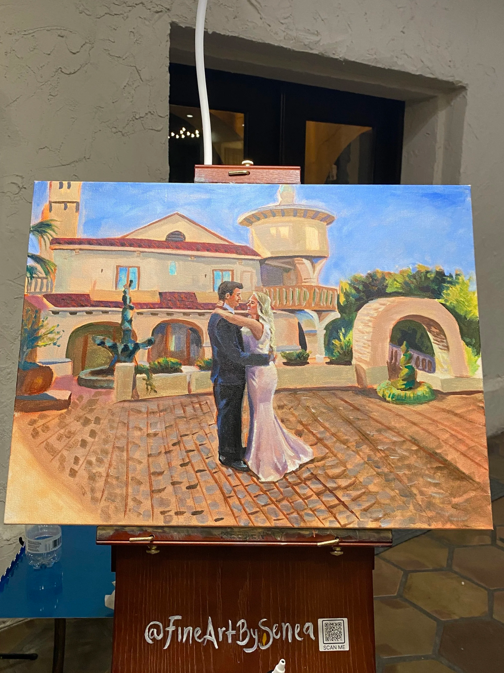 Wedding couple first dance painting at Villa Antonia Jonestown, TX