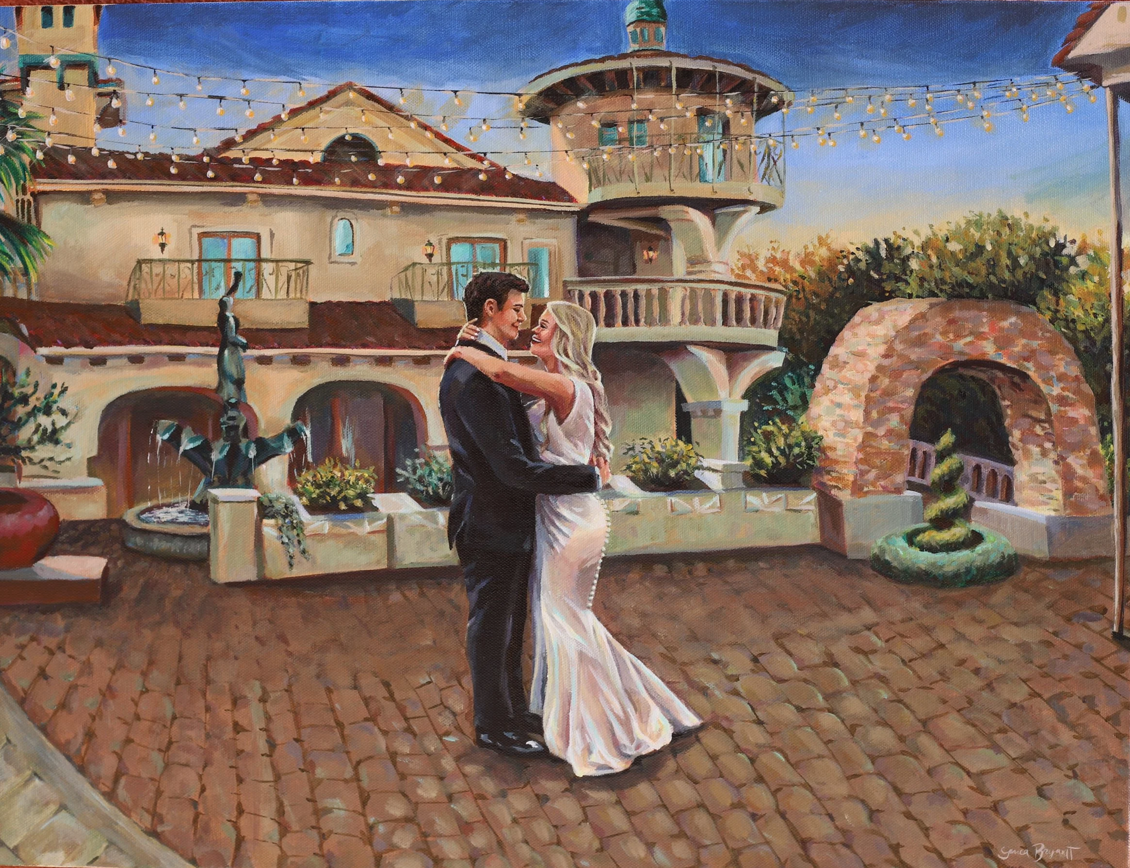 Wedding first dance of bride and groom at Villa Antonia Jonestown, TX near Austin, TX