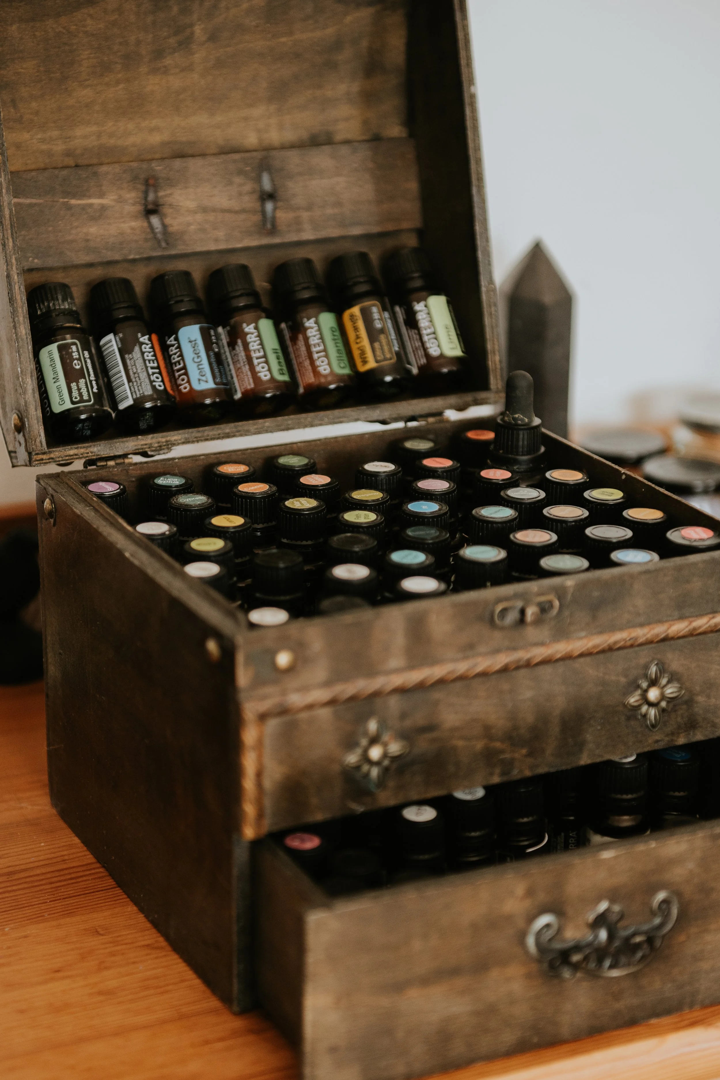 A Wooden Chest Filled with Essential Oils