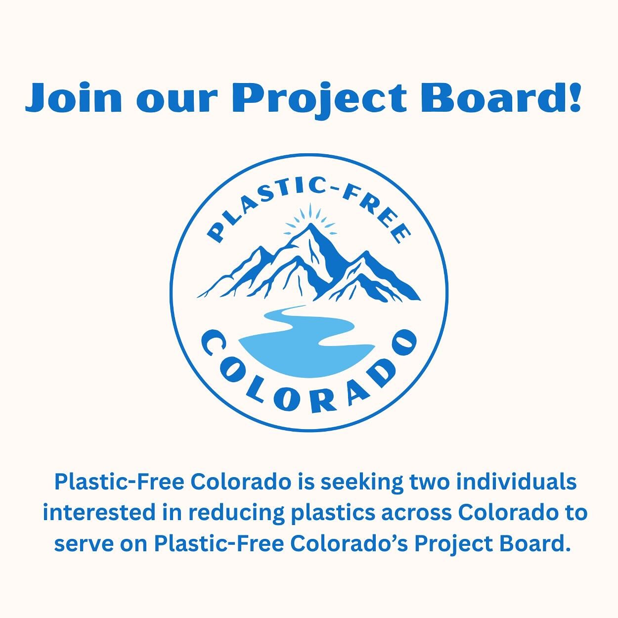 Happy Earth Day! 💙💚🩵

Plastic-Free Colorado is seeking individuals interested in reducing plastics across Colorado to serve as a volunteer board member on Plastic-Free Colorado&rsquo;s Project Board. Plastic-Free Colorado is currently seeking two 