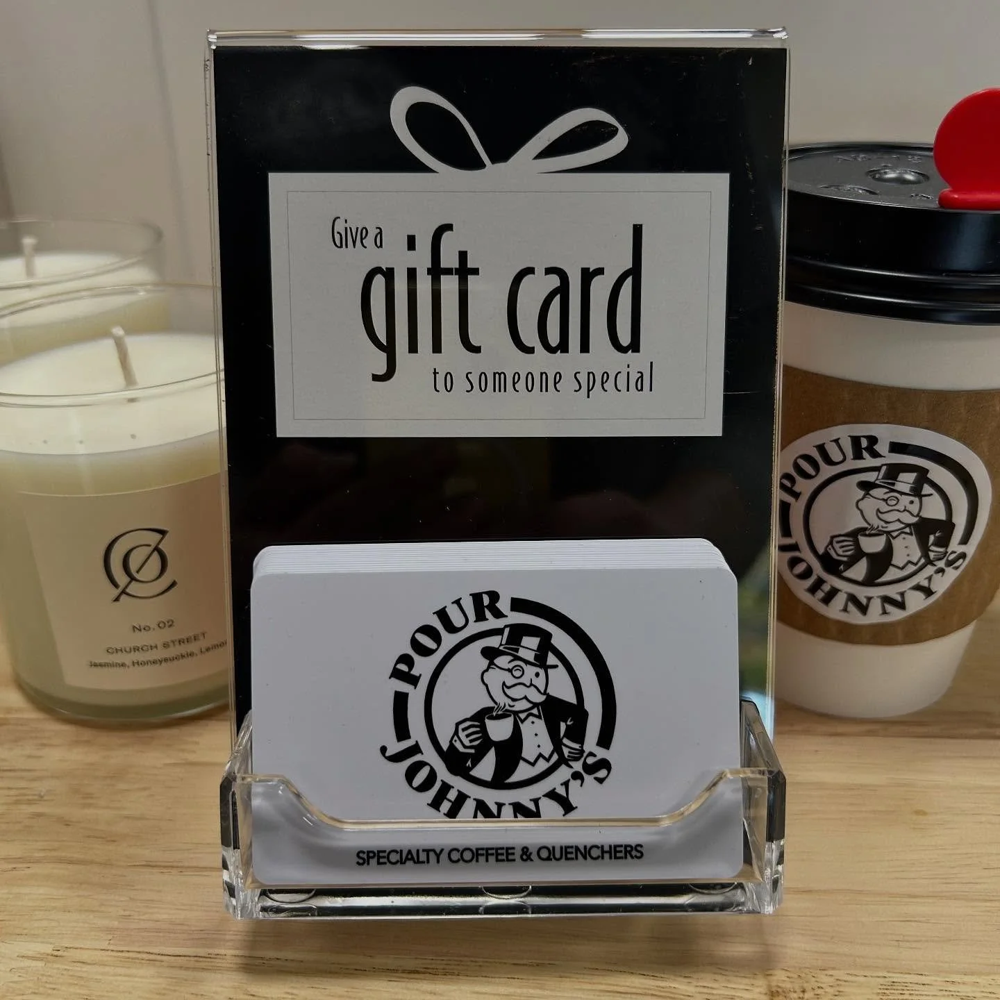 Load up for lattes.  It&rsquo;s the gift that keeps on giving &hellip; introducing the Pour Johnny&rsquo;s gift card.  Choose any dollar amount (from $1 - $1,000,000), swipe and you are good to go. (Also available as an e-card.) Great for letting fol