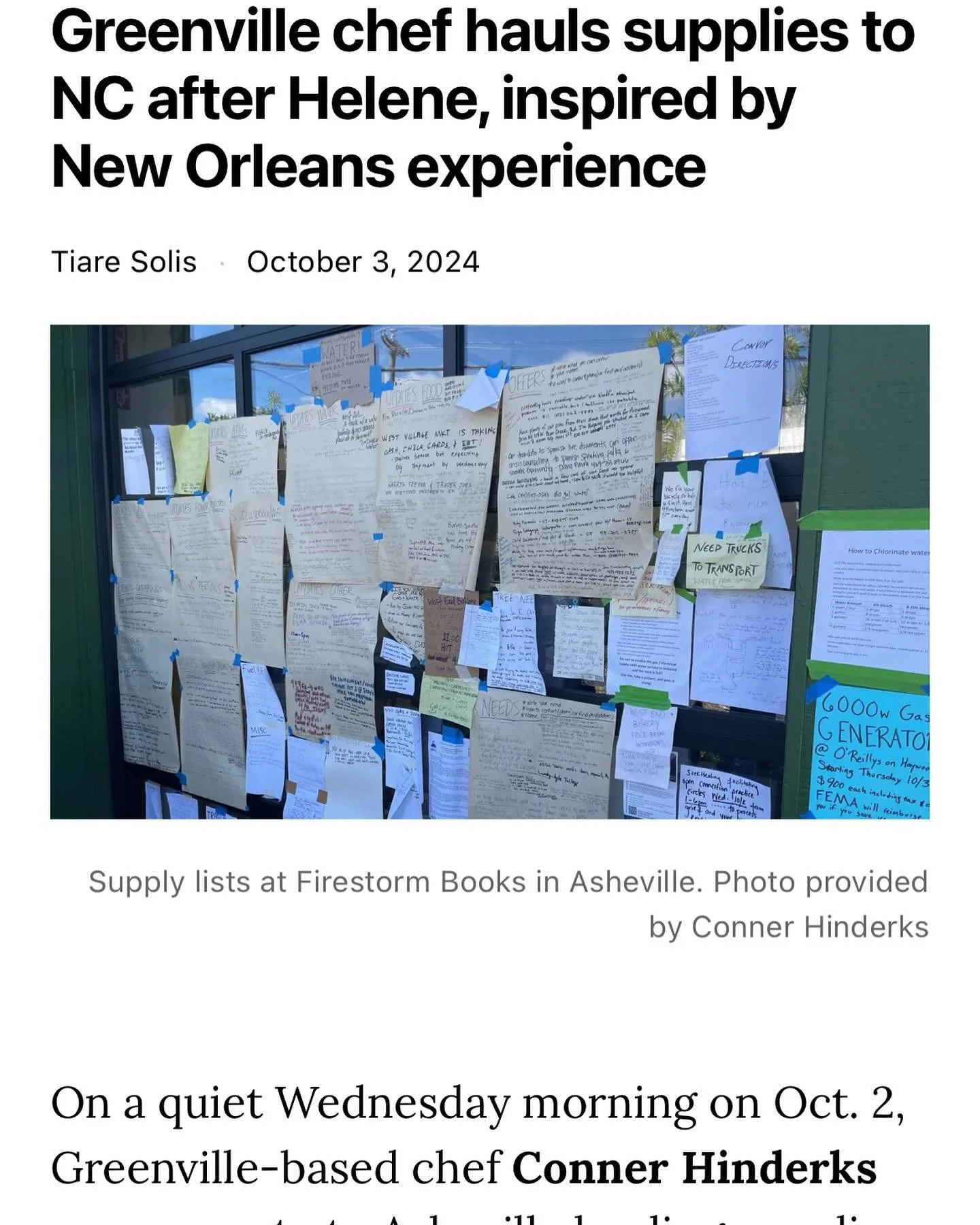 @tiareleiana wrote an amazing article for @gvljournal about the little bit of help we&rsquo;ve been able to provide to WNC. So many people are doing so much more and such great work to help our neighbors, I&rsquo;m glad I got to chat with Tiare about