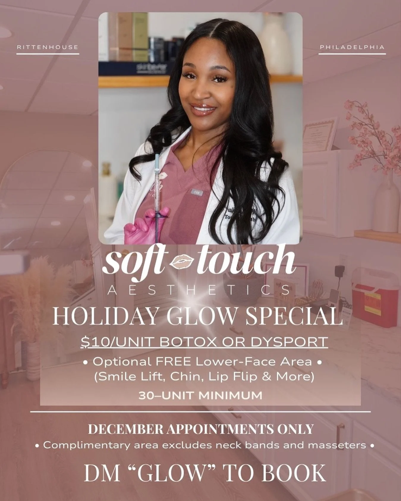 ✨ Holiday Glow Special ✨
Soft, sculpted, refreshed&hellip; just in time for the season.

For December Appointments Only:

$10/unit Botox or Dysport
+ an optional FREE lower-face micro area
(Smile lift, Chin Smoothing, Lip Flip, Gummy Smile, Bunny Lin