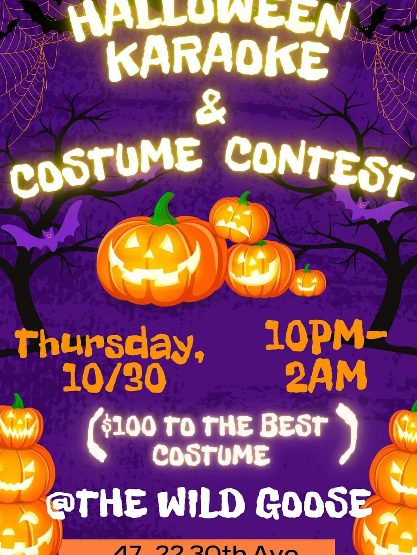 Halloween Karakoe Special at The Wild Goose! $100 cash prize to be won for best dressed. Kick off on main stage at 8pm