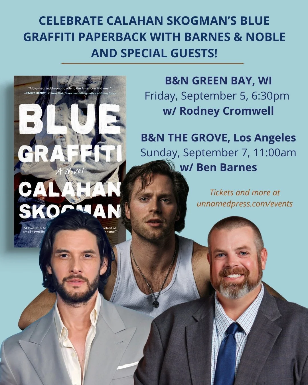 🔥GET YOUR TICKETS NOW🔥

GREEN BAY with @schneiderjobs' Rodney Cromwell @bngreenbay 

LOS ANGELES with actor @benbarnes @bneventsgrove 

GET YOUR BLUE JEANS ON.

Follow the link in bio for tickets or visit unnamedpress.com/events. xoxo

Thank you @b
