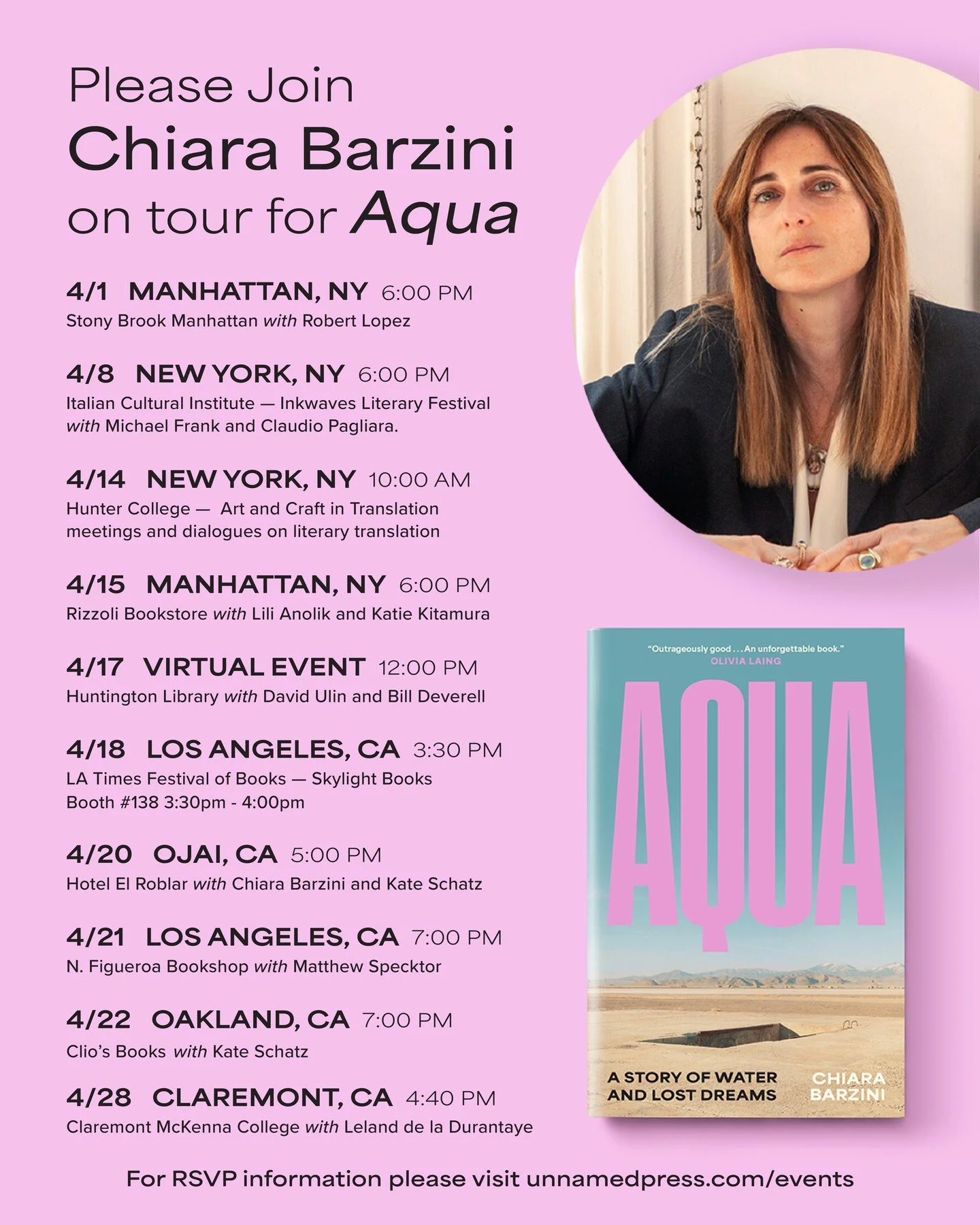 Join @chiarabarzini on tour from coast to coast this month! 

NYC LAUNCH EVENT will be held at @rizzolibookstore with @lilianolikwriter and @_katiekitamura!

LOS ANGELES find Chiara online with @thehuntingtonlibrary at @latimesfob or @northfigbooksho