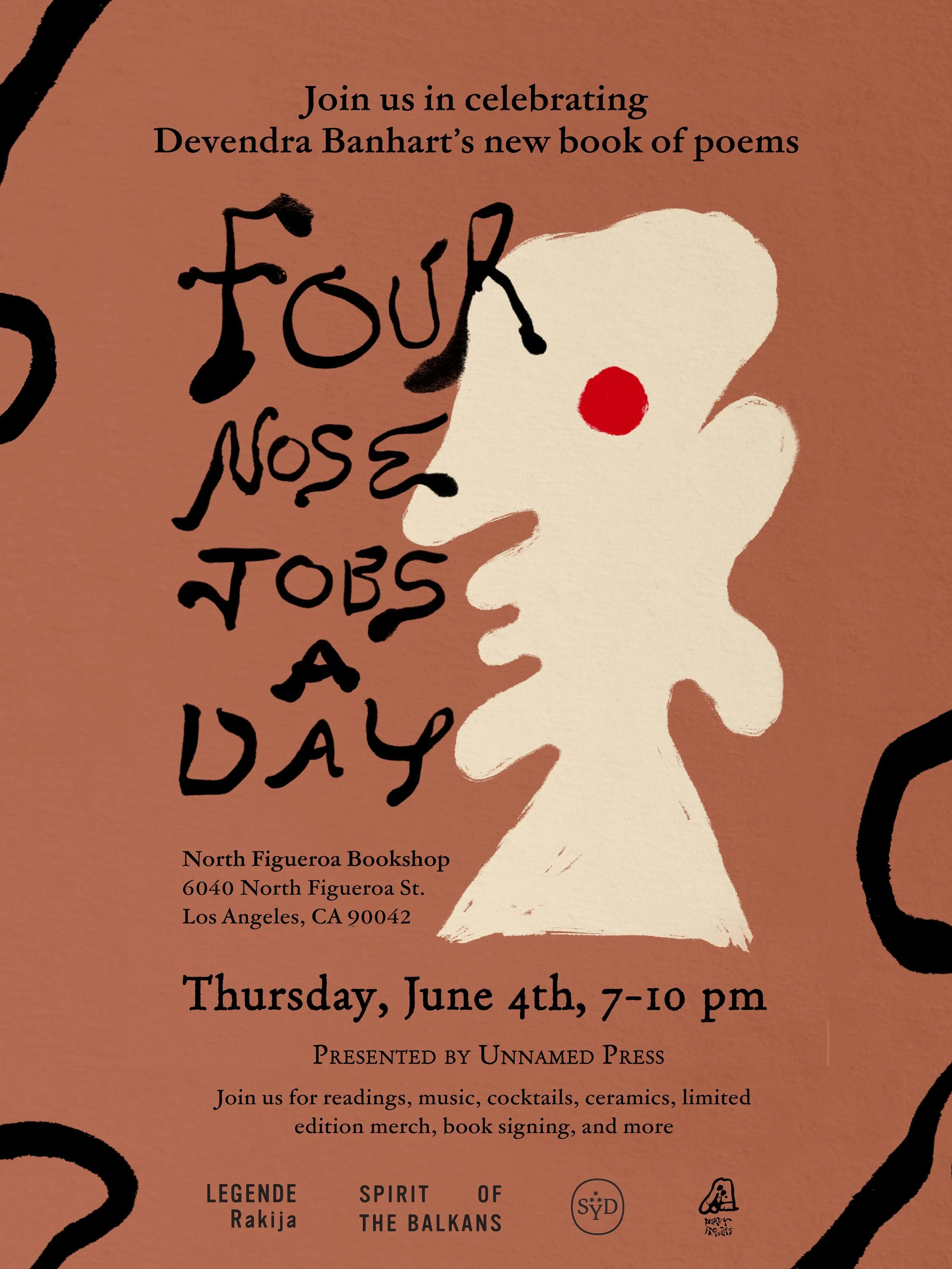 👃 LOS ANGELES you need to fix your nose: Join us for a special celebration and book signing for @devendrabanhart's new collection of poetry FOUR NOSE JOBS A DAY! 

👃 There will be poetry readings from Devendra Banhart. There will be limited edition