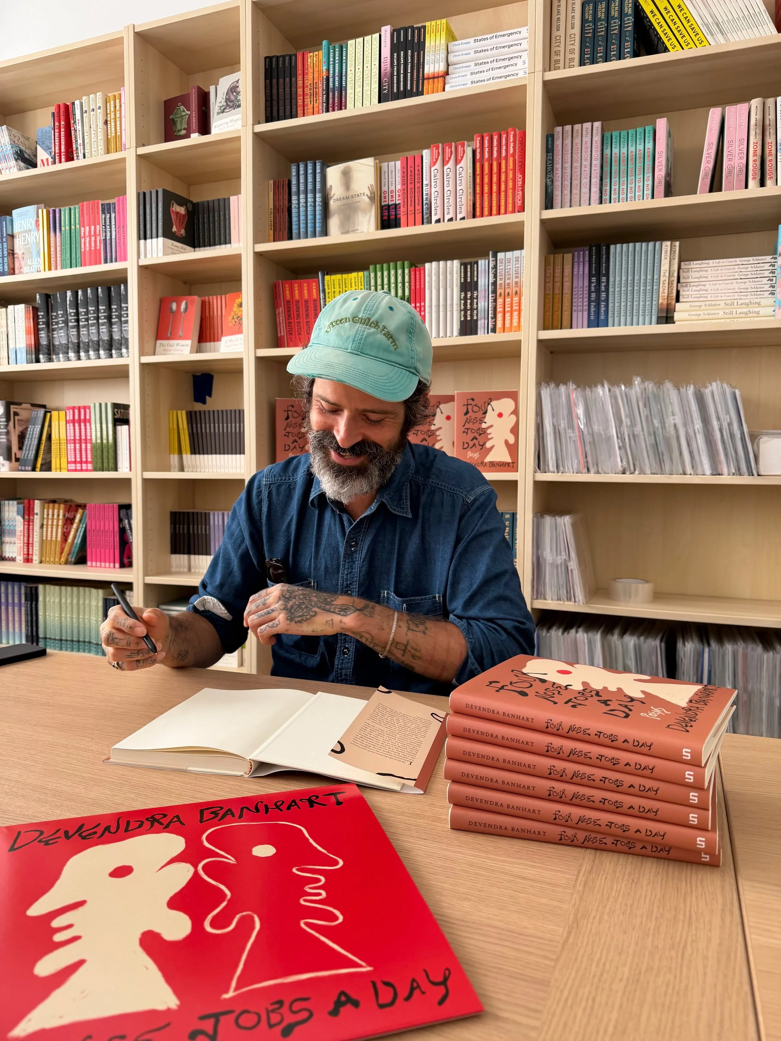 Happy happy publication day to @devendrabanhart's absurd and beautiful collection of poems FOUR NOSE JOBS A DAY! 👃

If you're in LA, join us at @northfigbookshop THURSDAY JUNE 4 for a special book signing featuring jazz music, candles, perfumes, and