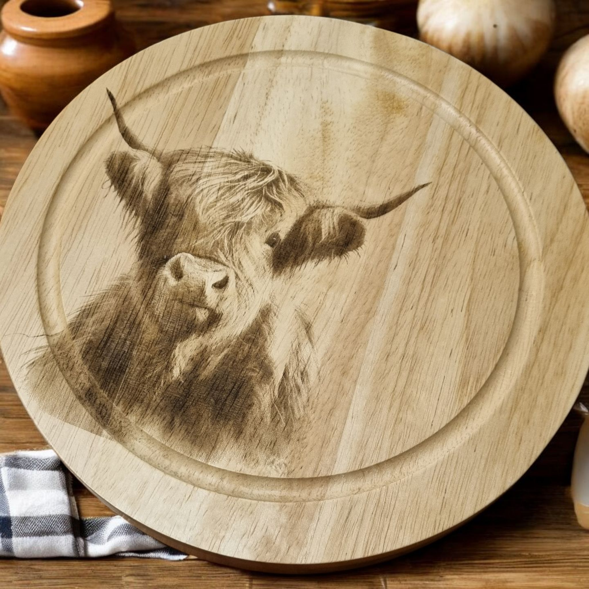 Highland Cow Wooden Cheese Cutting Board