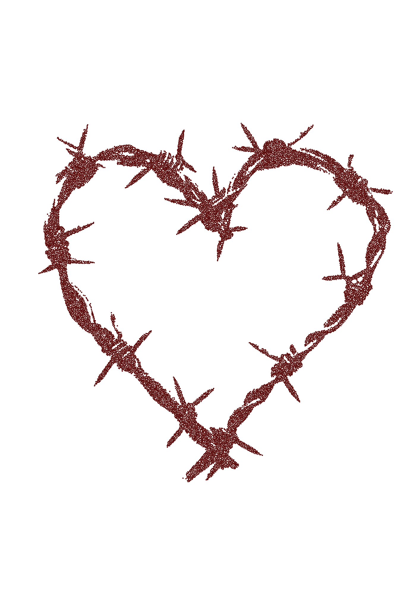 A heart shape made of red barbed wire.