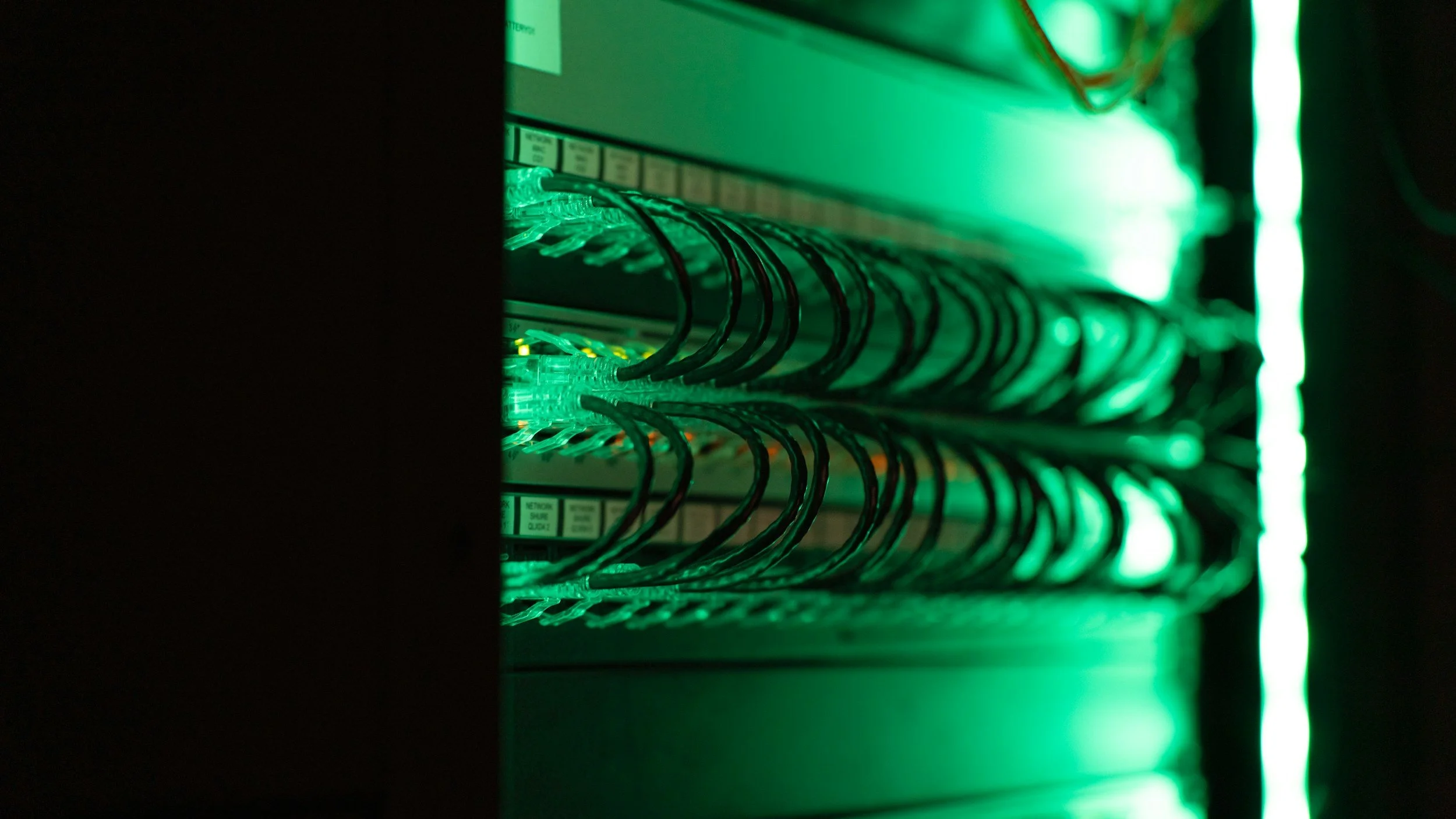 Server room with structured cabling and fibre patch panels
