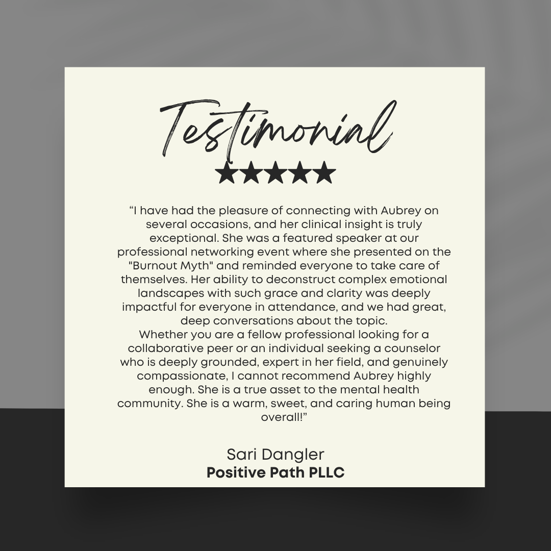 Professional testimonial about Aubrey Richardson LPC as a speaker and presenter