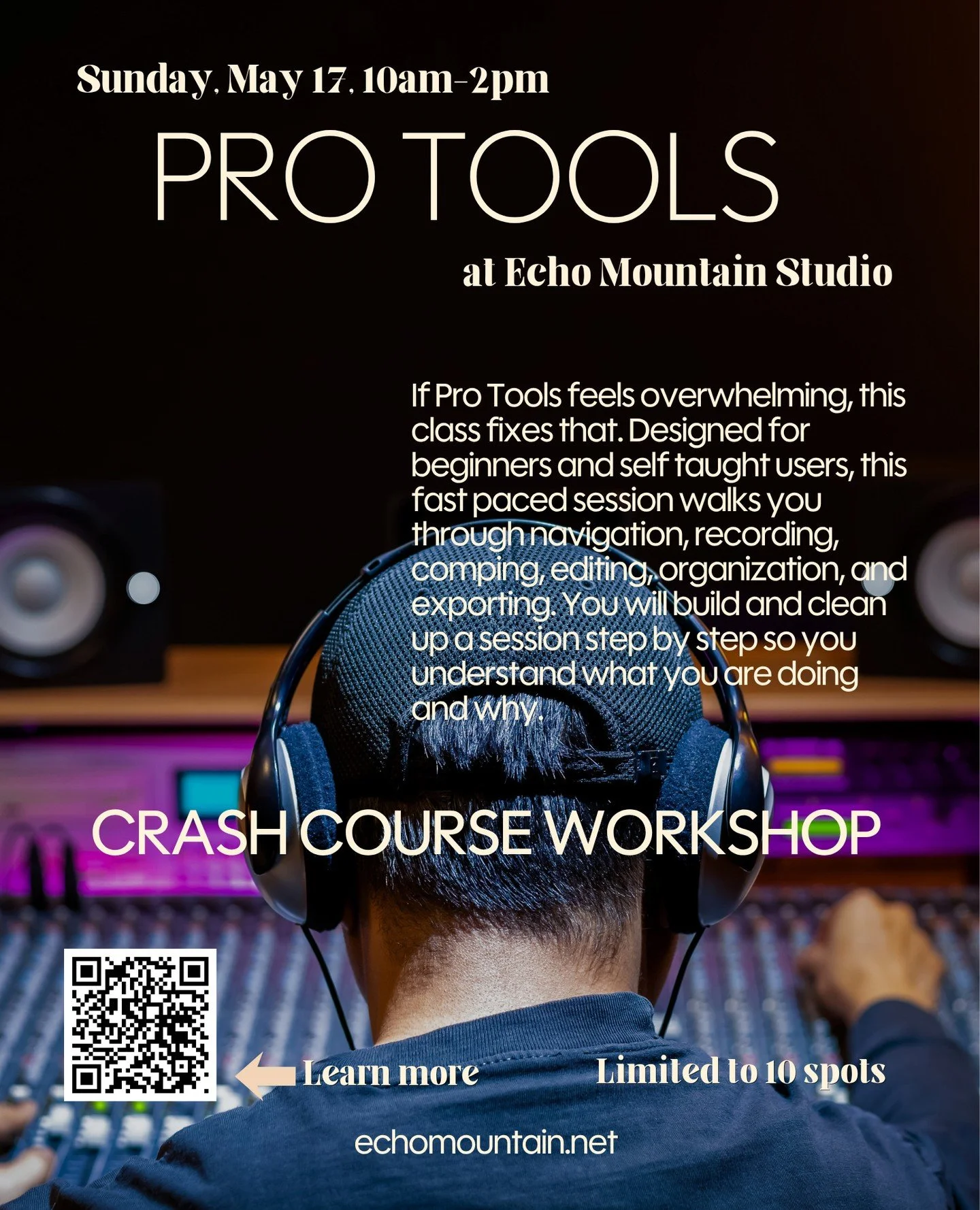Last chance to register for our Pro Tools workshop on Sunday!  Limited to 10 spots, this small group workshop will go over Pro Tools so you can feel more confident in a single day! ⁠
⁠
Link in profile to register.