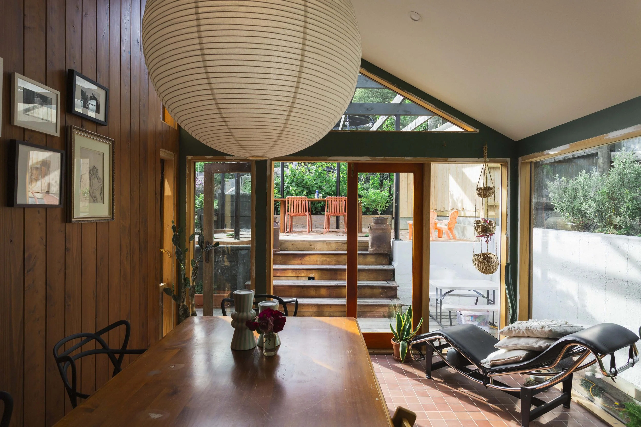 Closer view atrium light filled dining room by architectural designer Lauren Luff